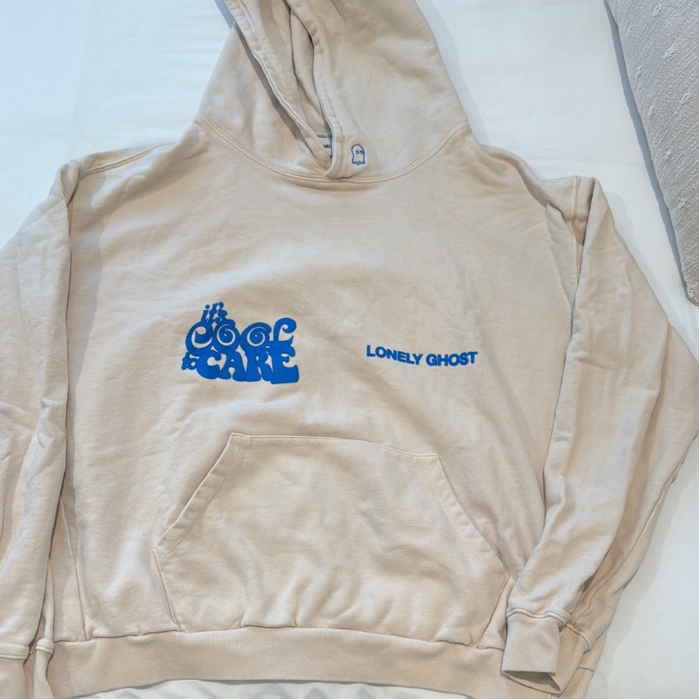Lonely Ghost Beige Hoodie with Blue Print